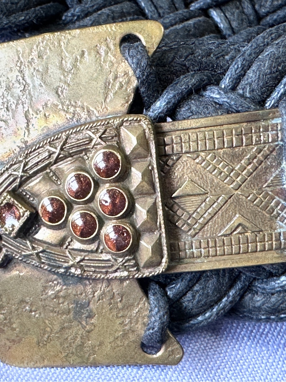 Vintage Boho Braided Medallion Belt - Mixed Metal Tribal Statement - 38” - Picture 5 of 9